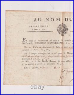 Aout 1814. Duchesse d' Angoulème. Décoration. Lys. Garde Nationale. Chalon. 71