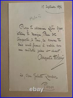 Augusta Holmès compositeur lettre / recu autographe Léon Grus 1894