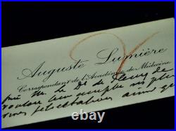 Auguste LUMIERE carte de visite manuscrite signée Académie Médecine 1909