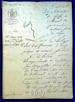 Authentique documents du tribunal de LYON année 1838 (Roi Louis Philippe)