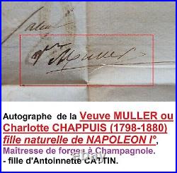 Autographe 1837 Charlotte CHAPPUIS Vve MULLER (1795-1880) fille de NAPOLEON I°