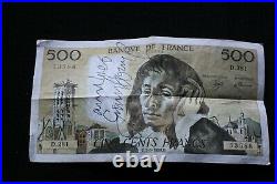 Autographe Gainsbourg Billet 500 Francs GAINSBOURG + Certificat Authenticité