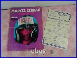 Autographe Marcel CERDAN Boxeur sur menu USA et revue biographie MIROIR