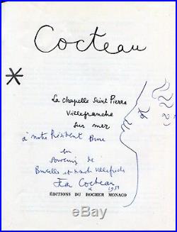 Autographe & dessin ORIGINAL de JEAN COCTEAU sur Livret de la Chapelle St Pierre