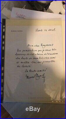 Autographe original de Marcel Pagnol sur lettre à en-tête et photo de presse