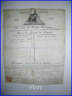 Autographes BONAPARTE Premier Consul 1798 Brevet Général de Brigade de A J ROBIN