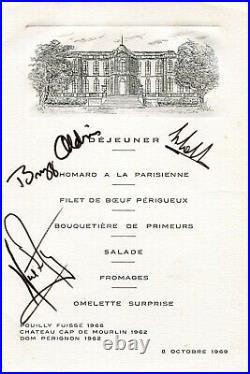 Autographes EXCEPTIONNELS Mission APOLLO 11 Déjeuner Elysée 8 Octobre 1969