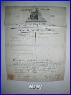 Autographes de BONAPARTE Premier Consul 1798 Brevet Géneral de Brigade ROBIN
