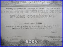 BEAU DIPLOME EXPOSITION UNIVERSELLE 1900 Pour AMEDEE BOLLEE SARTHE AUTOMOBILE