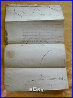 Beau document manuscrit signé par Louis XIV et Le Tellier, 1656 Ordre militaire