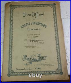 Brevet d'invention italien 1910 déposé par Emile Bert (siphon gaz liquéfié)