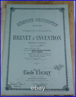 Brevet d'invention italien 1910 déposé par Emile Bert (siphon gaz liquéfié)