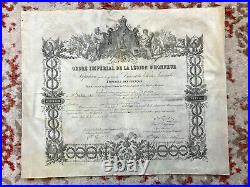 Brevet de chevalier de l'ordre de la Légion d'Honneur Napoléon Empire 1860