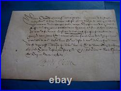CLAUDE CHENU DU BOIS-PLESSIS Autographe Signé 1590 MARECHAL CAMP ARMEE ANJOU