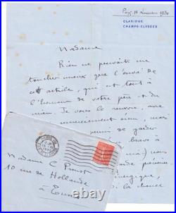 COLETTE touchante lettre autographe signée à propos de son père 1930 Claridge