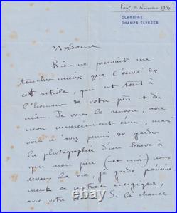 COLETTE touchante lettre autographe signée à propos de son père 1930 Claridge