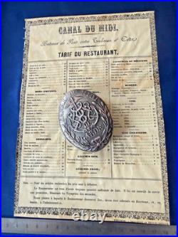 Canal Du MIDI Rare Carte -menu De La Barque De Poste Sous Louis Philippe 1840