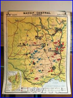 Carte Affiche scolaire Hachette type Vidal Massif Central