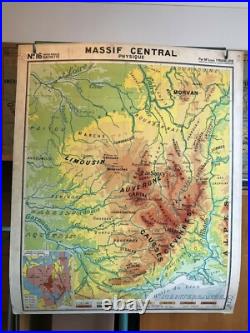 Carte Affiche scolaire Hachette type Vidal Massif Central