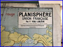 Carte Affiche scolaire Vidal Lablache n°22 Planisphère Union Française