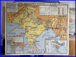 Carte affiche scolaire Hatier no Vidal Inde géographie humaine / Inde physique