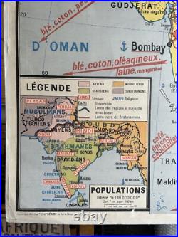 Carte affiche scolaire Hatier no Vidal Inde géographie humaine / Inde physique