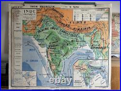 Carte affiche scolaire Hatier no Vidal Inde géographie humaine / Inde physique