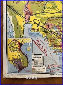 Carte affiche scolaire Hatier type Vidal Indochine Française Carte affiche scolaire Hatier type Vidal Indochine Française