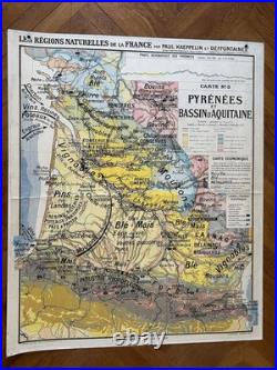 Carte affiche scolaire Hatier type Vidal Pyrénées et Bassin d'Aquitaine