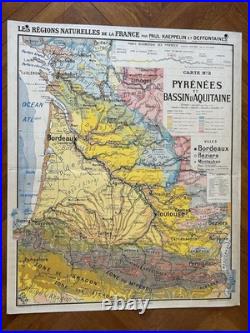 Carte affiche scolaire Hatier type Vidal Pyrénées et Bassin d'Aquitaine