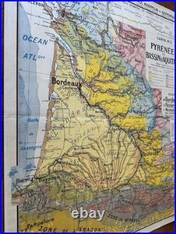 Carte affiche scolaire Hatier type Vidal Pyrénées et Bassin d'Aquitaine