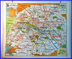 Carte ecole murale scolaire school map VIDAL LABLACHE n°24 PARIS et ENVIRON
