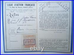 Carte identité adhérent membre Action Française Pierre Lecoeur 1935 politique