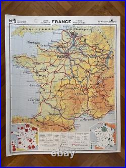 Carte scolaire Hachette type Vidal France Voies Ferrées / Voies Navigables