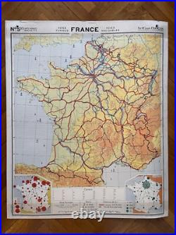 Carte scolaire Hachette type Vidal France Voies Ferrées / Voies Navigables