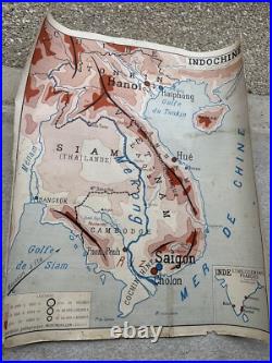 Carte scolaire Vidal Lablache Indochine / Madagascar 90cm 75 Cm Carton