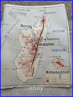 Carte scolaire Vidal Lablache Indochine / Madagascar 90cm 75 Cm Carton