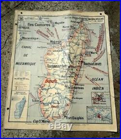 Carte scolaire Vidal Lablache Madagascar Indochine N 36 118 x 98