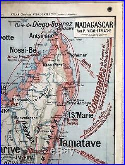 Carte scolaire Vidal Lablache Madagascar Indochine N 36 Vintage École