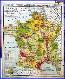 Carte scolaire ancienne France Agriculture / Forêts Brunhes type Vidal Lablache
