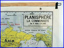 Carte scolaire ancienne Vidal Lablache 22 Planisphère La Communauté