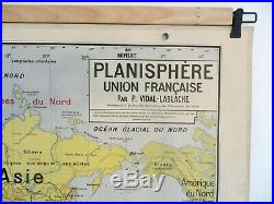 Carte scolaire ancienne Vidal Lablache 22 Planisphère Union Française