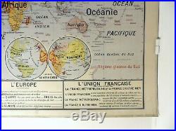 Carte scolaire ancienne Vidal Lablache 22 Planisphère Union Française