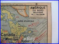 Carte scolaire ancienne Vidal Lablache Amérique du Nord Politique Mézières 1912