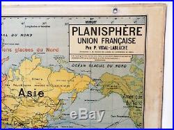 Carte scolaire ancienne Vidal Lablache n°22 Planisphère Union Française