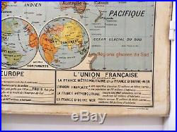Carte scolaire ancienne Vidal Lablache n°22 Planisphère Union Française