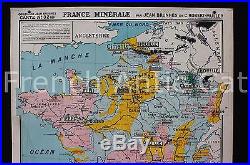Carte scolaire vintage FRANCE mineral industrie géologie mines charbon Hatier