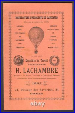 Catalogue. Manufacture d'aérostats de Vaugirard Lachambre. 1887