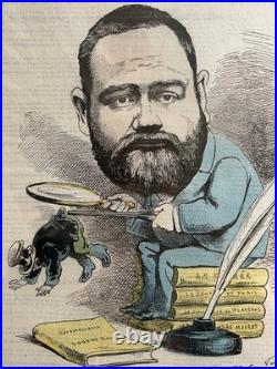 Célèbre caricature d'Émile Zola par André Gill, 1876 entoilée et encadrée
