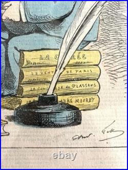 Célèbre caricature d'Émile Zola par André Gill, 1876 entoilée et encadrée